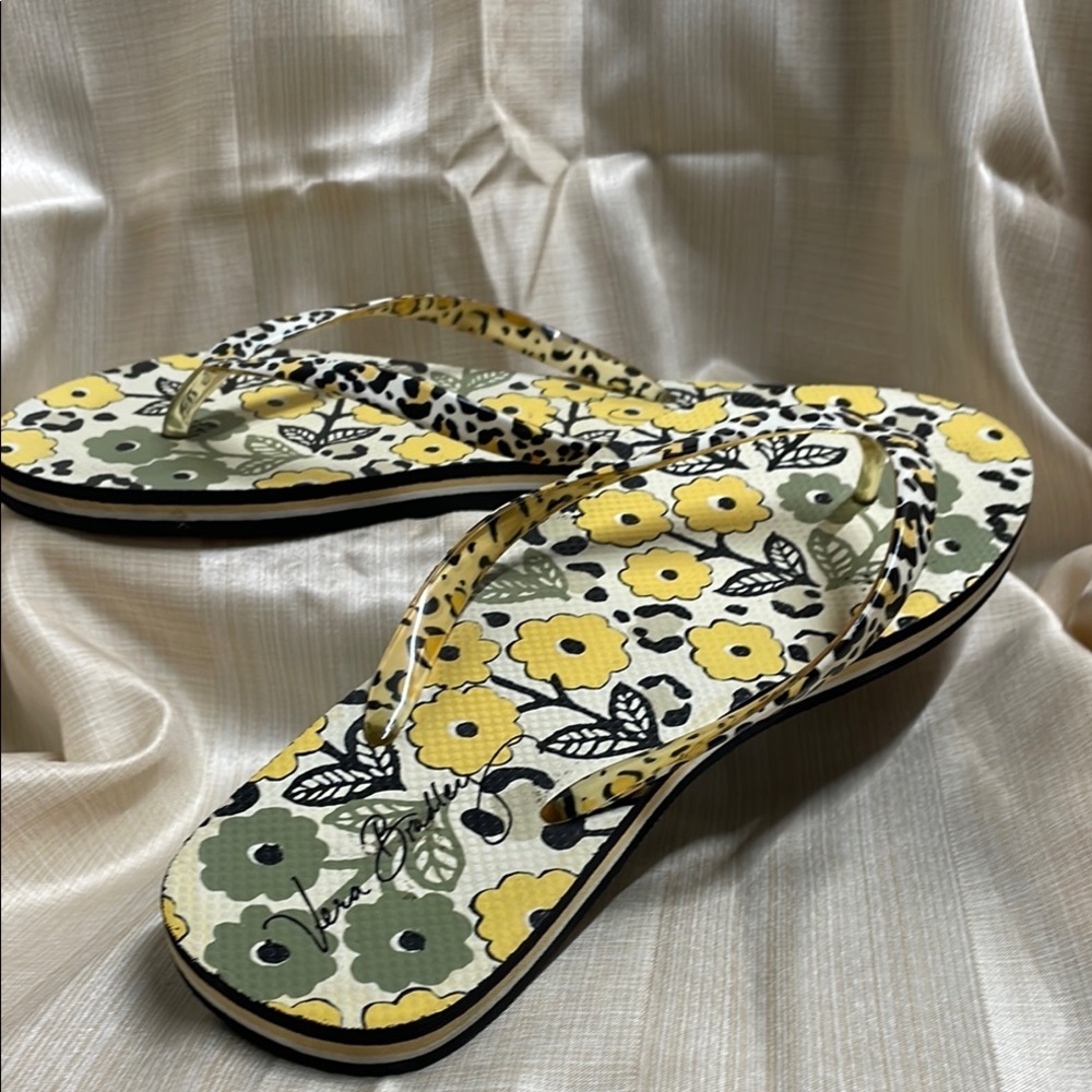 Vera Bradley Floral Yellow and Green Flip Flops - Picture 1 of 5
